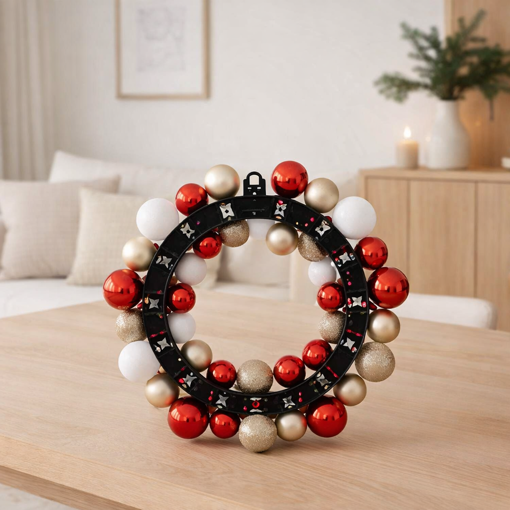 Couronne de décoration J-Line Boule de Noël - plastique - rouge/or en situation