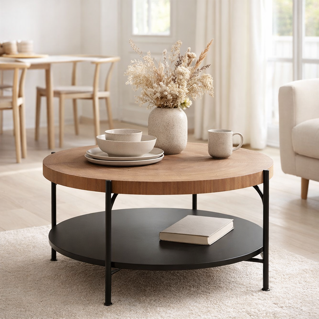 J-Line Table basse Voni MDF/Fer Noir/Naturel en situation
