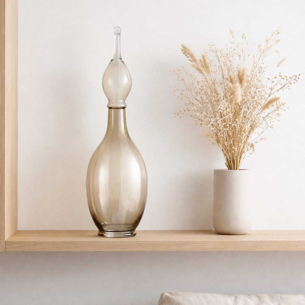Vase décoration J-Line + Bouchon Bouteille Joey - verre - beige - grand en situation