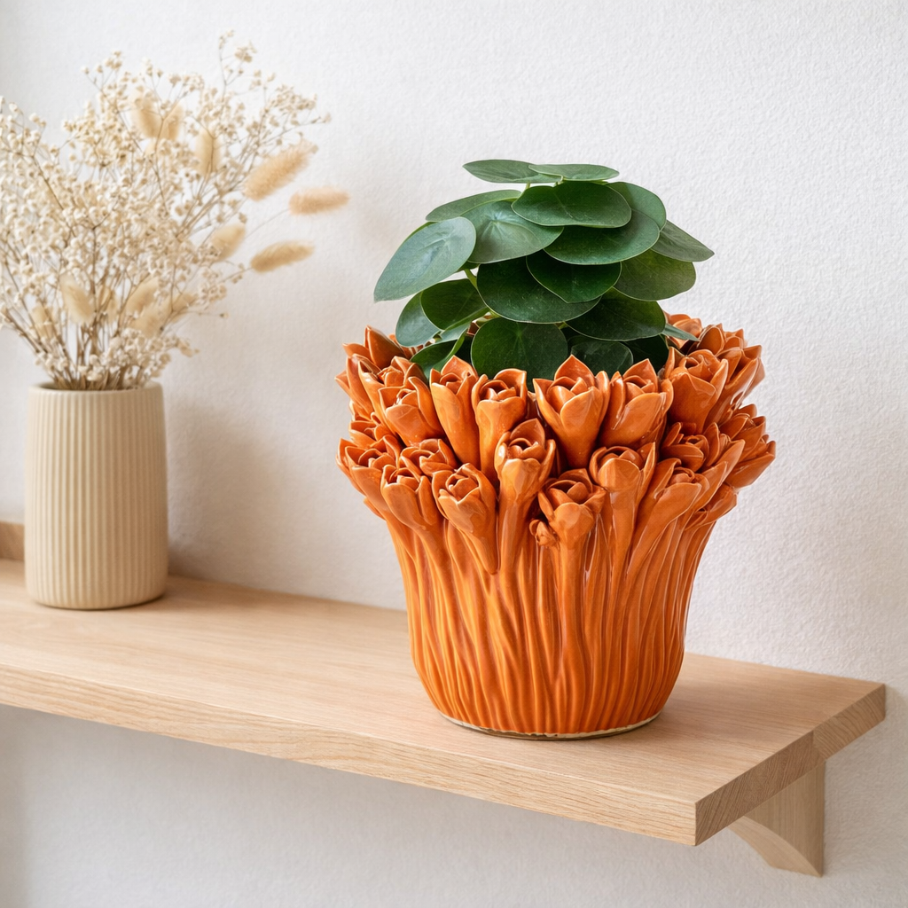 J -line Vase Ambrosia - Céramique - Orange - Moyen - Ø 28 cm en situation