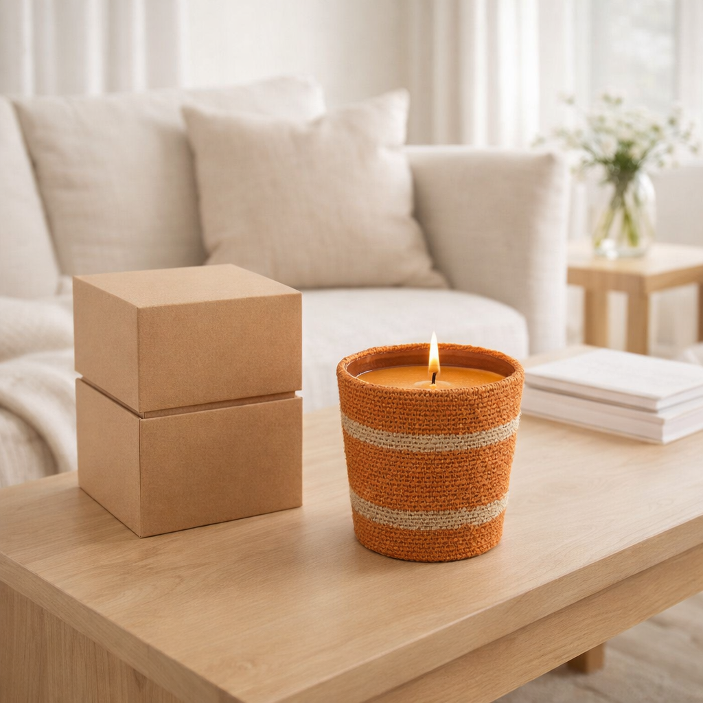 J-Line Bougie Parfumée Panier Cire Orange Moyen - 55 Heures en situation