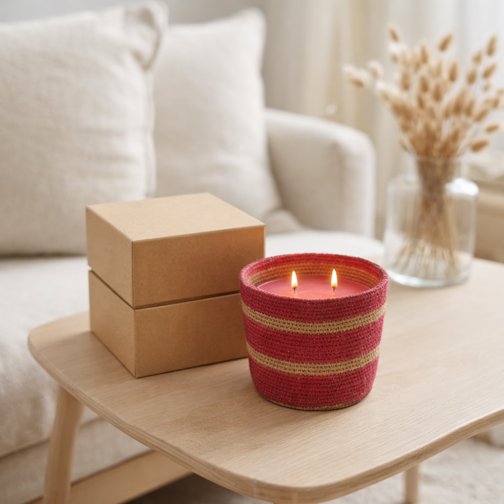 J-line panier de bougies parfumé cire fuchsia petit - 45 heures en situation
