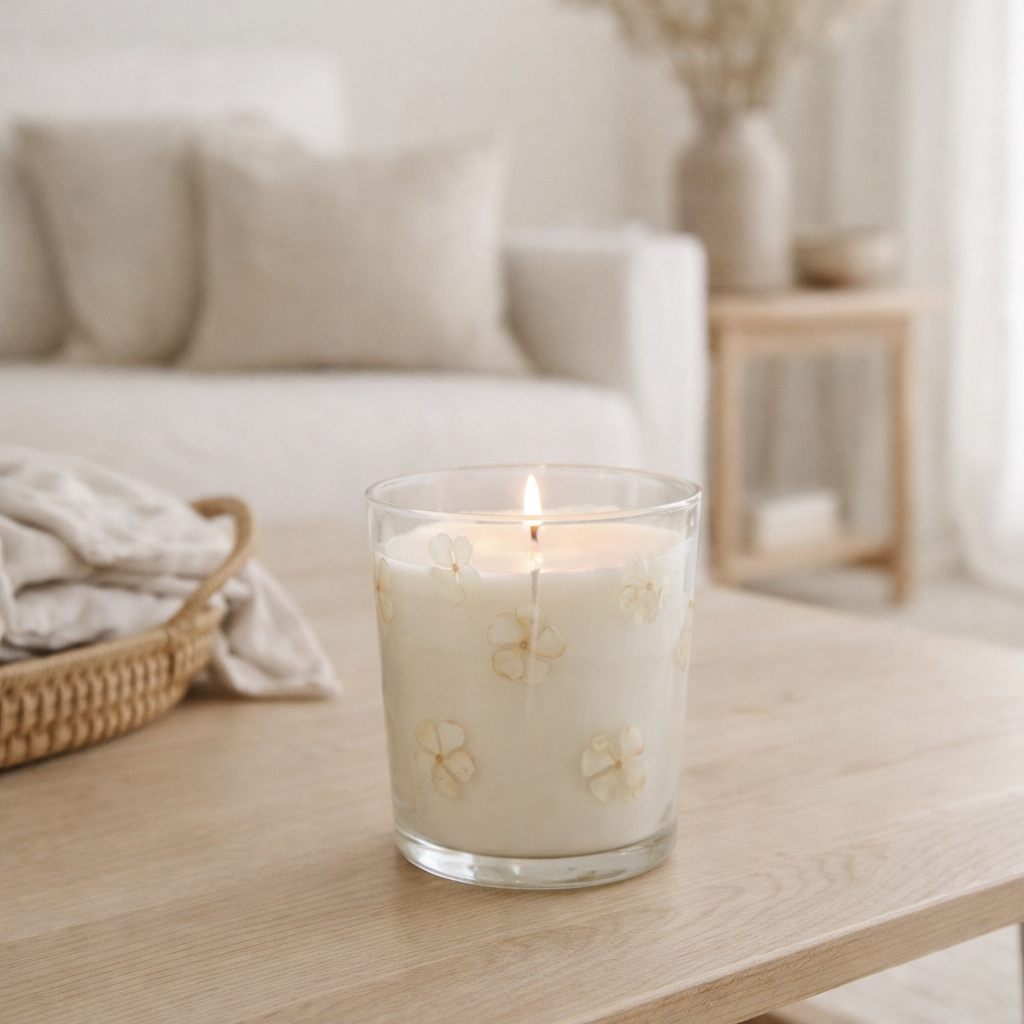 J -line parfumées fleurs de bougie verre transparent moyen - 55 heures en situation
