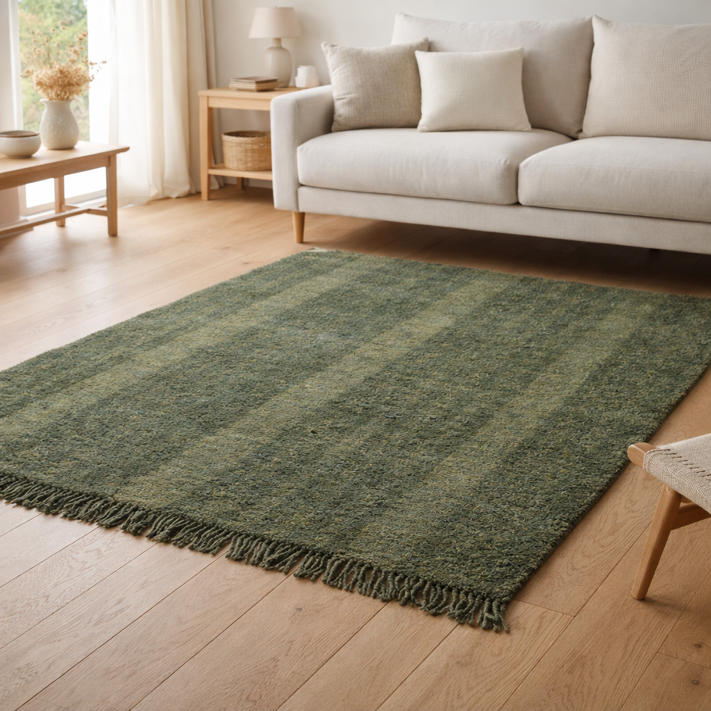 Tapis J-Line Rounded Lines - laine - vert kaki en situation