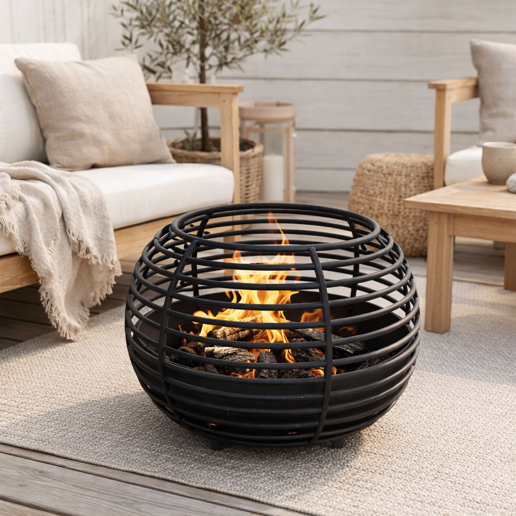 Brasero J-Line Round Rinds - fer - noir - M en situation