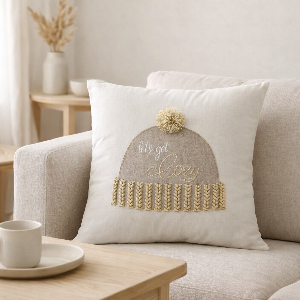 Chapeau coussin J-Line 'Let's Get Cozy' - coton - blanc/beige en situation