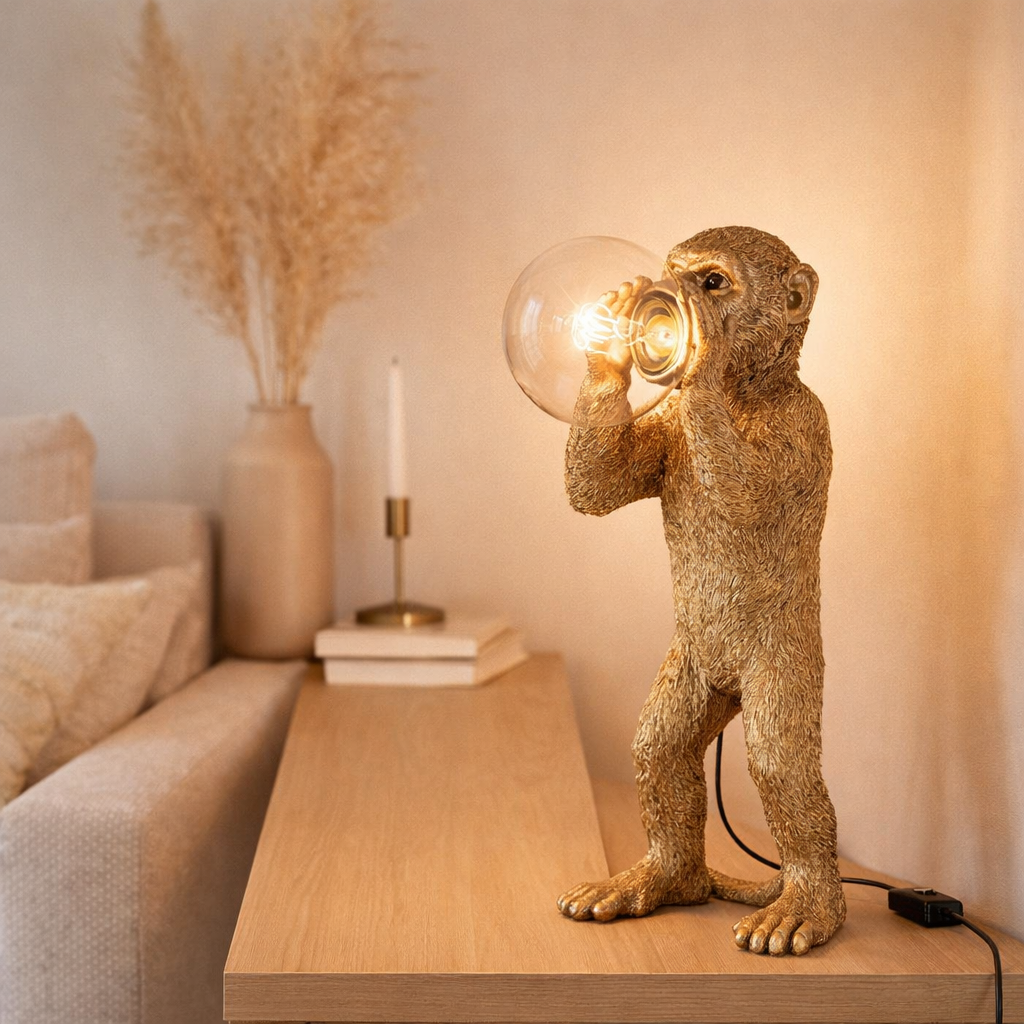 Lampe de table J-Line Monkey - polyrésine - or en situation