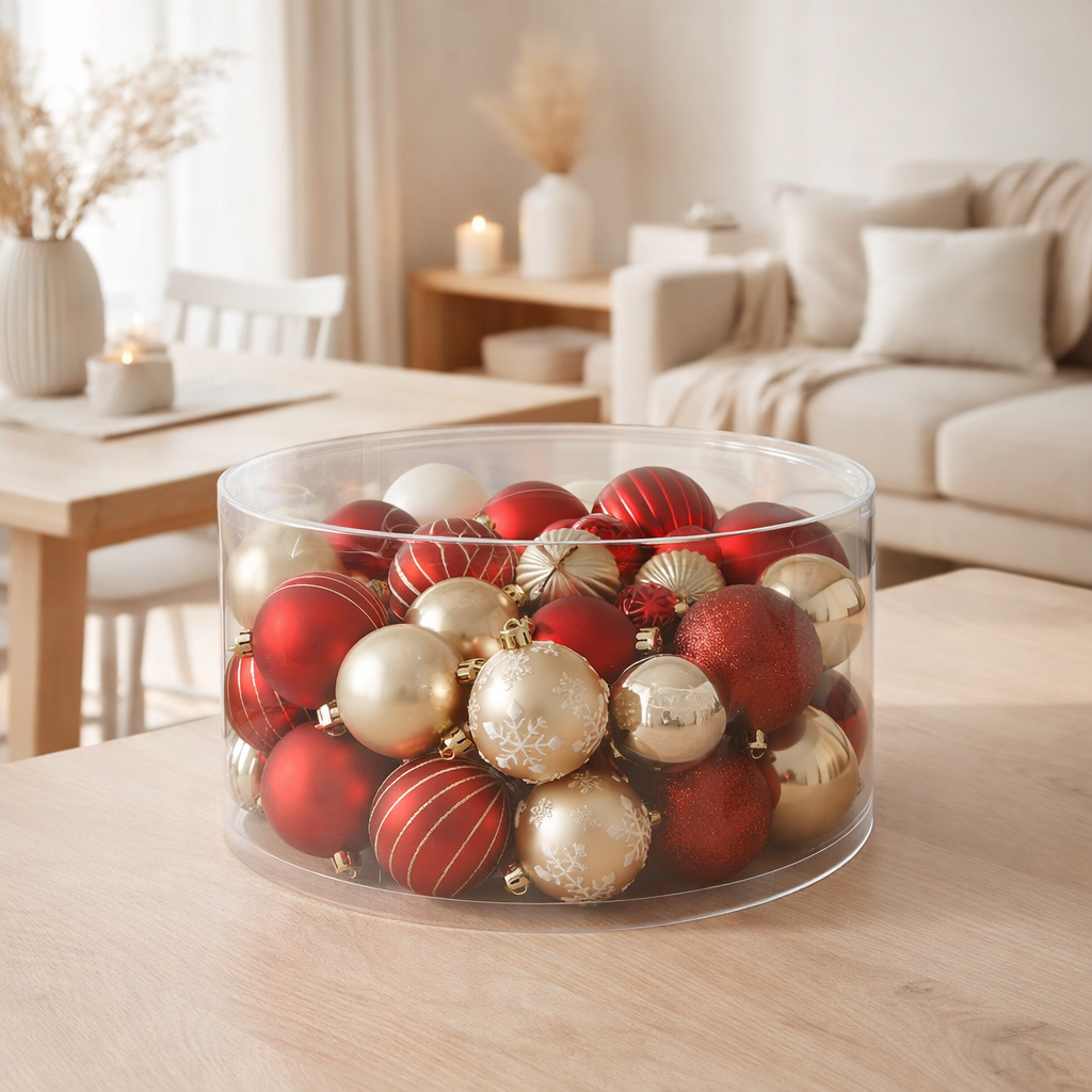 Boule de Noël J-Line - plastique - rouge/or - boîte de 30 en situation