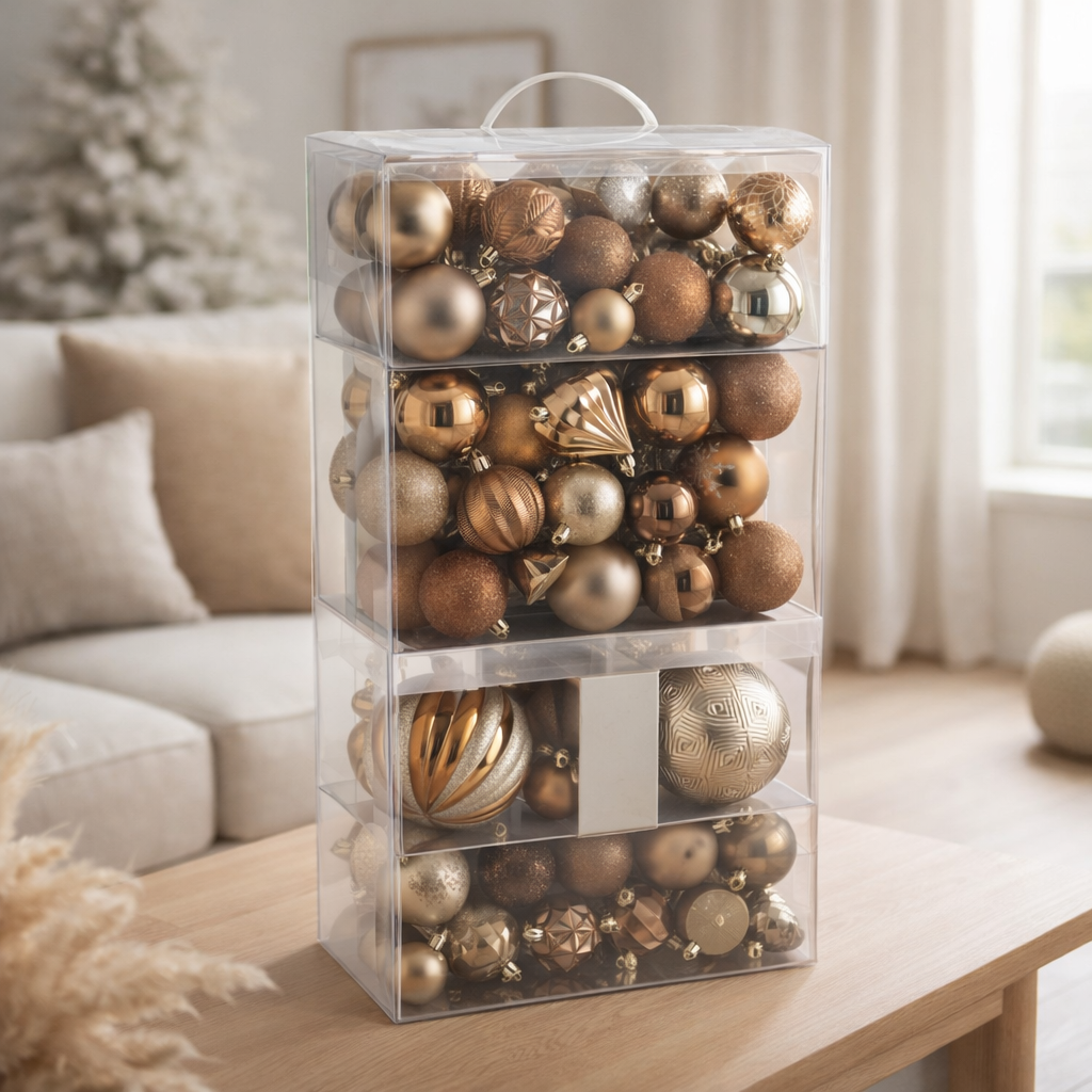 Boule de Noël J-Line - plastique - marron - boîte de 80 en situation
