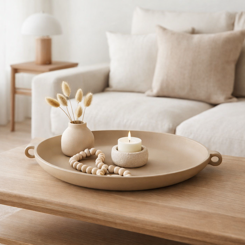 J-Line Plateau Agra Aluminium Beige en situation