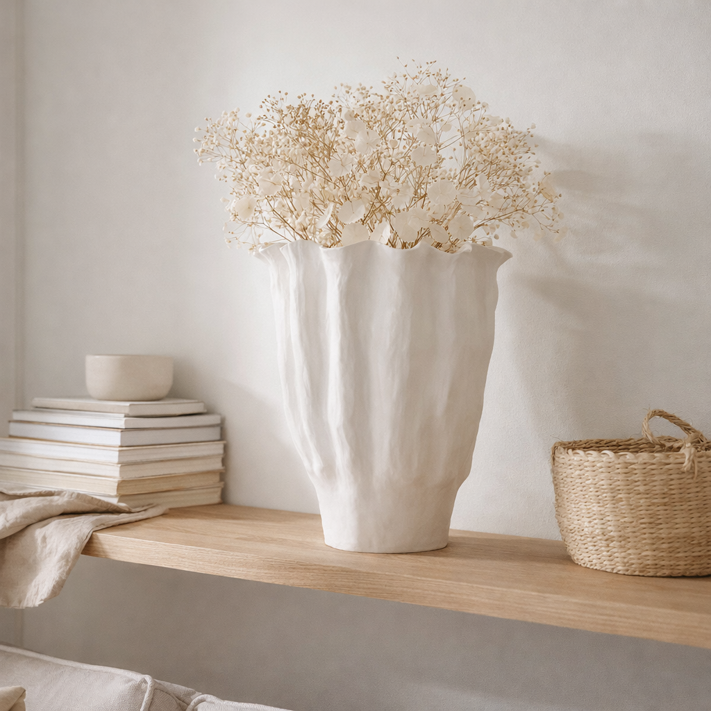 J -Line Vase Calyx - Céramique - Blanc - Grand - 42 cm de haut en situation