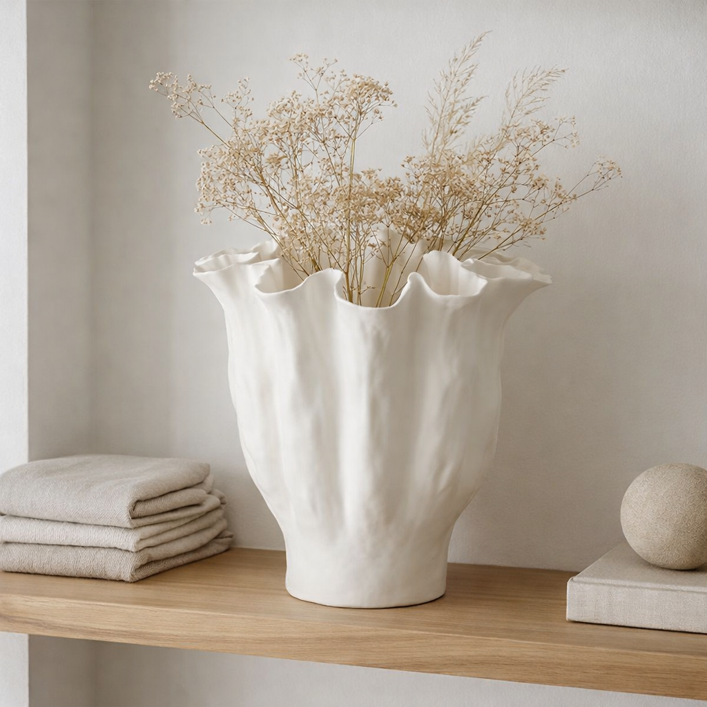 J -line Vase Calyx - Céramique - Blanc - Moyen - Ø 28 cm en situation