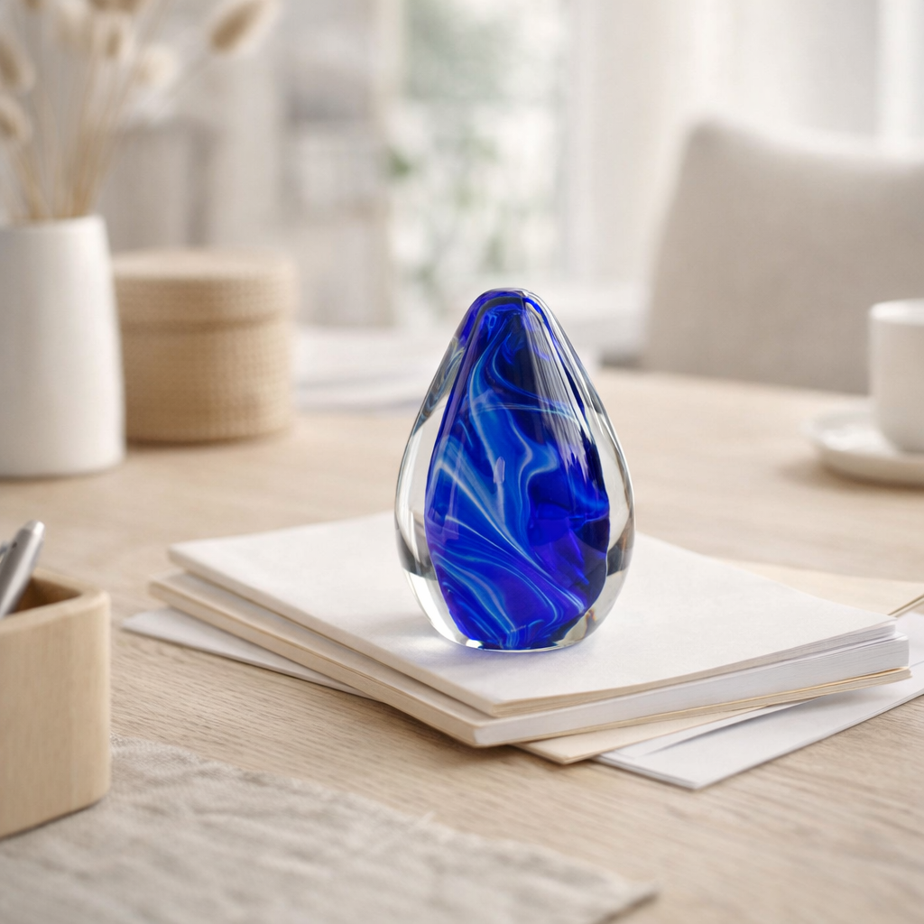 J -line Presse Papier Polypus ovale - Verre - Transparent / Bleu - Small en situation