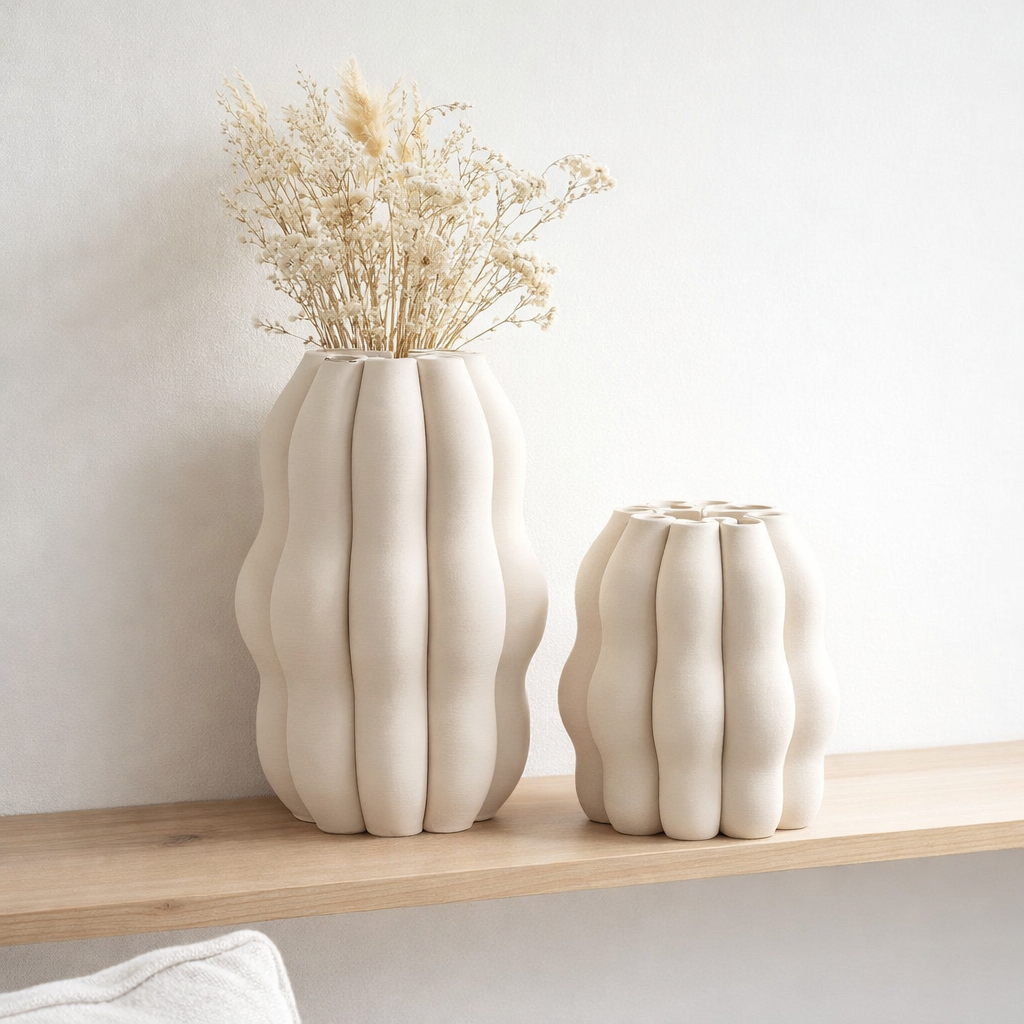 Vase j-line nas - ciety - beige - grand - 40 cm de haut en situation