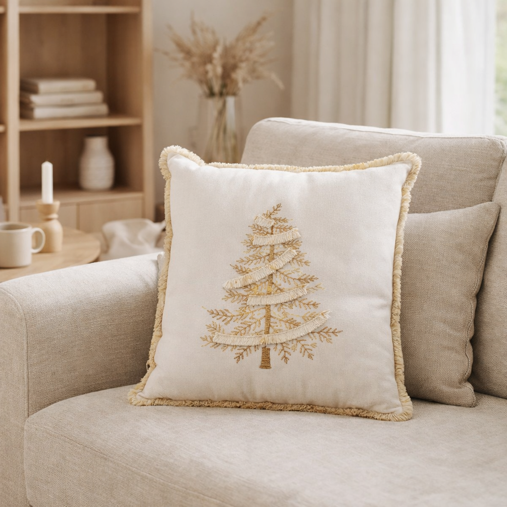 Coussin J-Line Arbre - textile - blanc/or en situation
