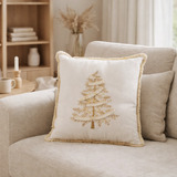 Coussin J-Line Arbre - textile - blanc/or en situation