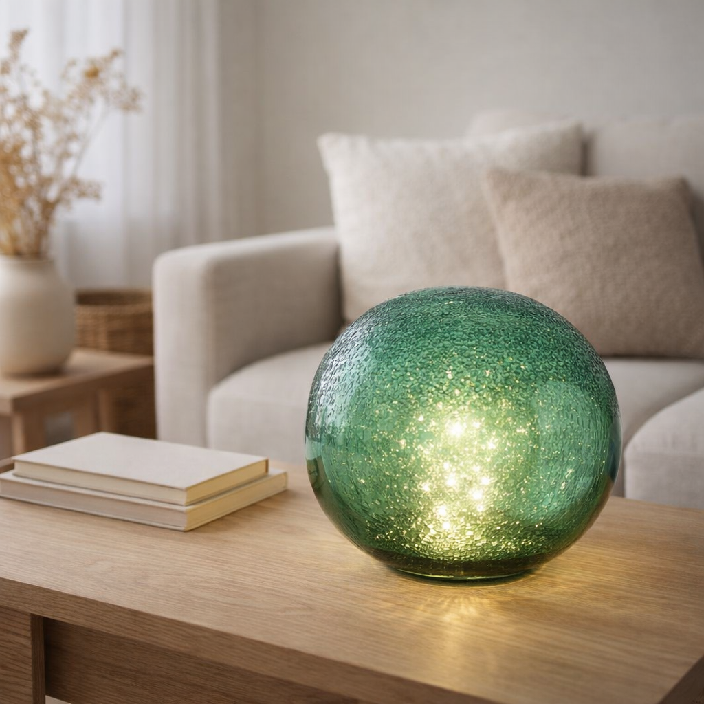 J-Line décoration Boule Cracked - verre - vert - L - LED en situation