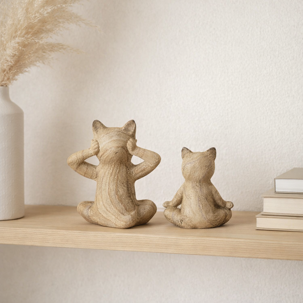 Figurine J-Line Cat Yoga - polyrésine - naturel - lot de 2 en situation