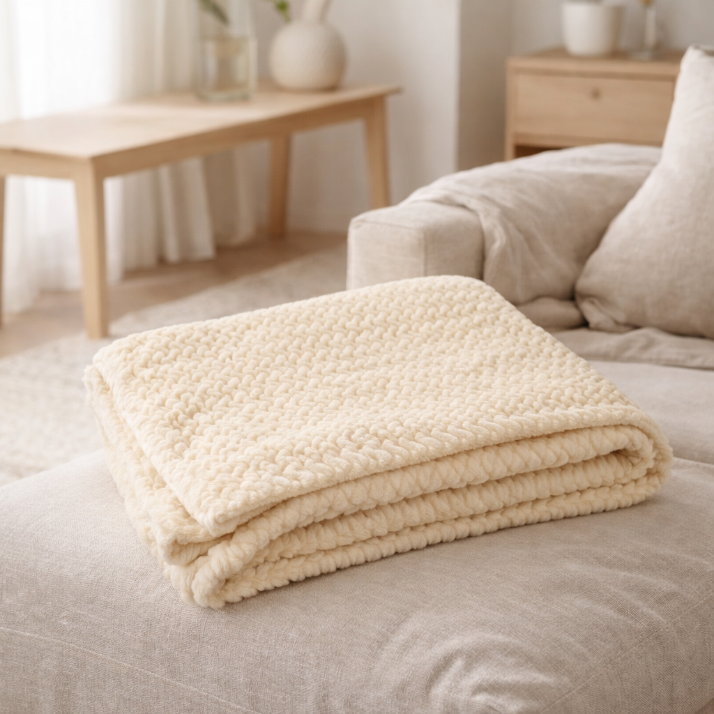 Couverture J-Line - polyester - beige en situation