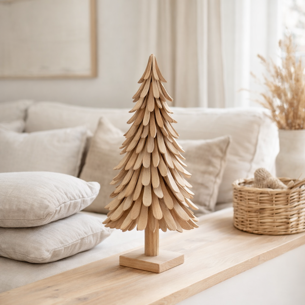 J-Line décoration Sapin de Noël sur pied - bois - naturel - M en situation