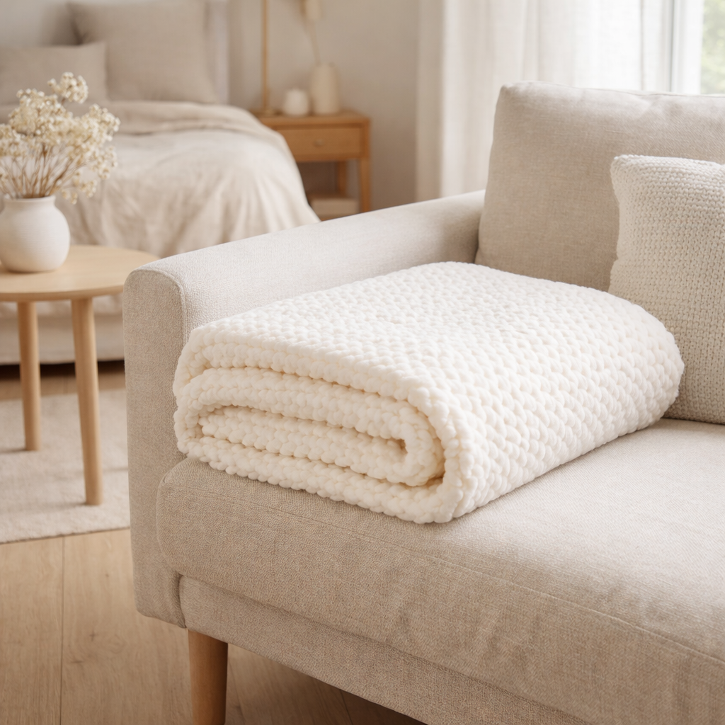 Couverture J-Line - polyester - blanc en situation