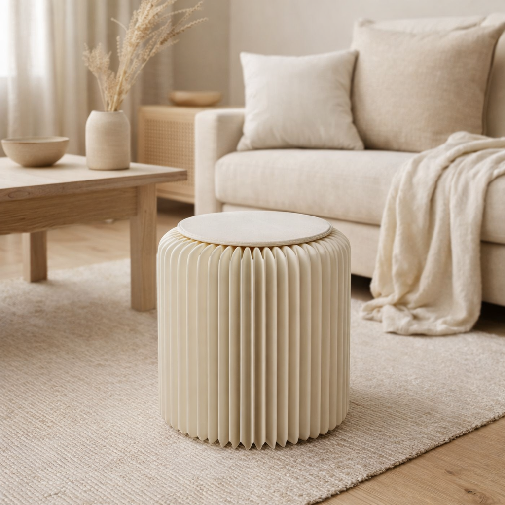 Pouf J-Line pliable - papier - blanc cassé en situation
