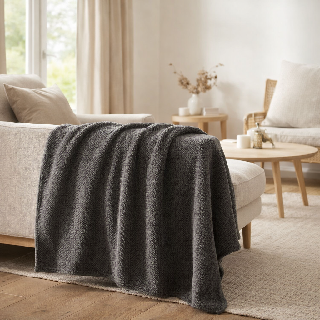 Couverture J-Line Snuggle - polyester - gris foncé en situation