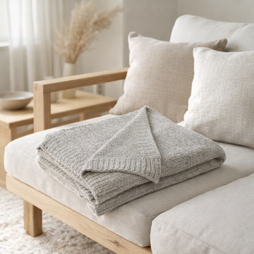 Couverture J-Line Chenille - polyester - gris en situation