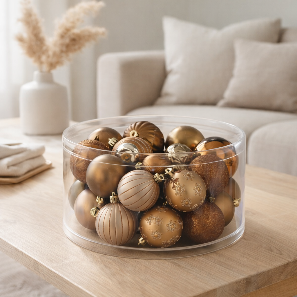 Boule de Noël J-Line - plastique - marron - boîte de 30 en situation