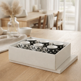 Boîte en j-line 6 tasses + feuilles de bol noir / blanc en céramique en situation