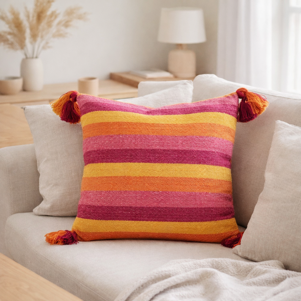Rayures de coussin en j-line + pinceaux de mélange de coton en situation