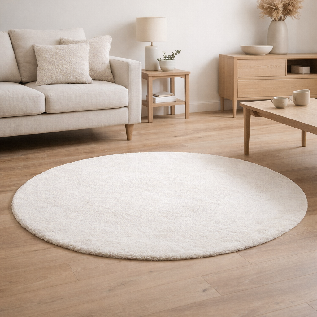 Tapis J-Line Cice Round - polysine - blanc en situation