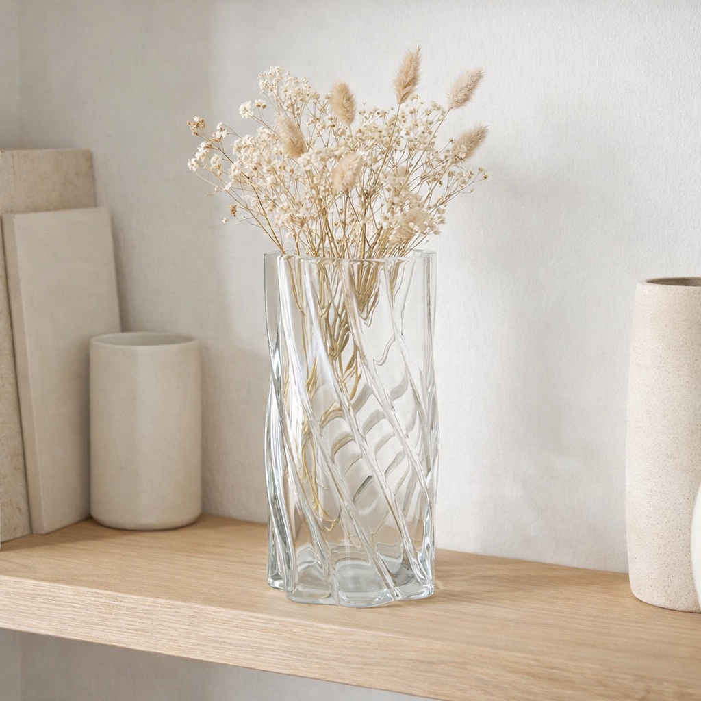 Vase J-Line Swirly - verre - transparent - grand - 25 cm de haut en situation