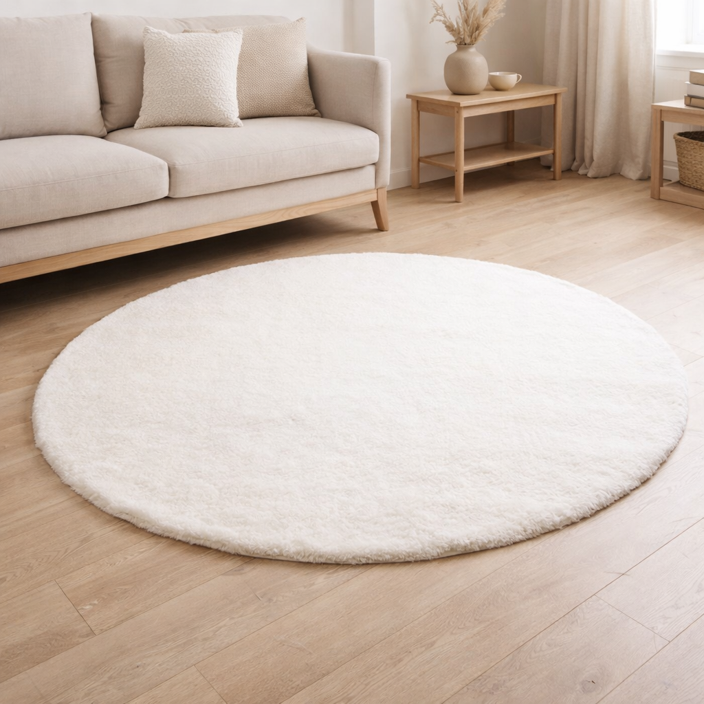 Tapis J-Line Cice Round - polysine - blanc en situation