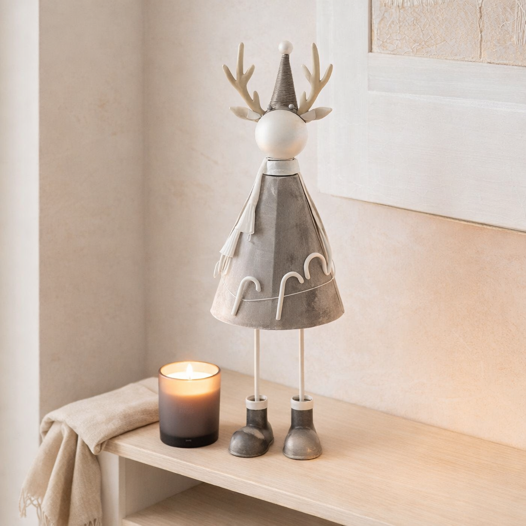 Figurine J-Line Renne Canne en bonbon - métal - gris - S en situation