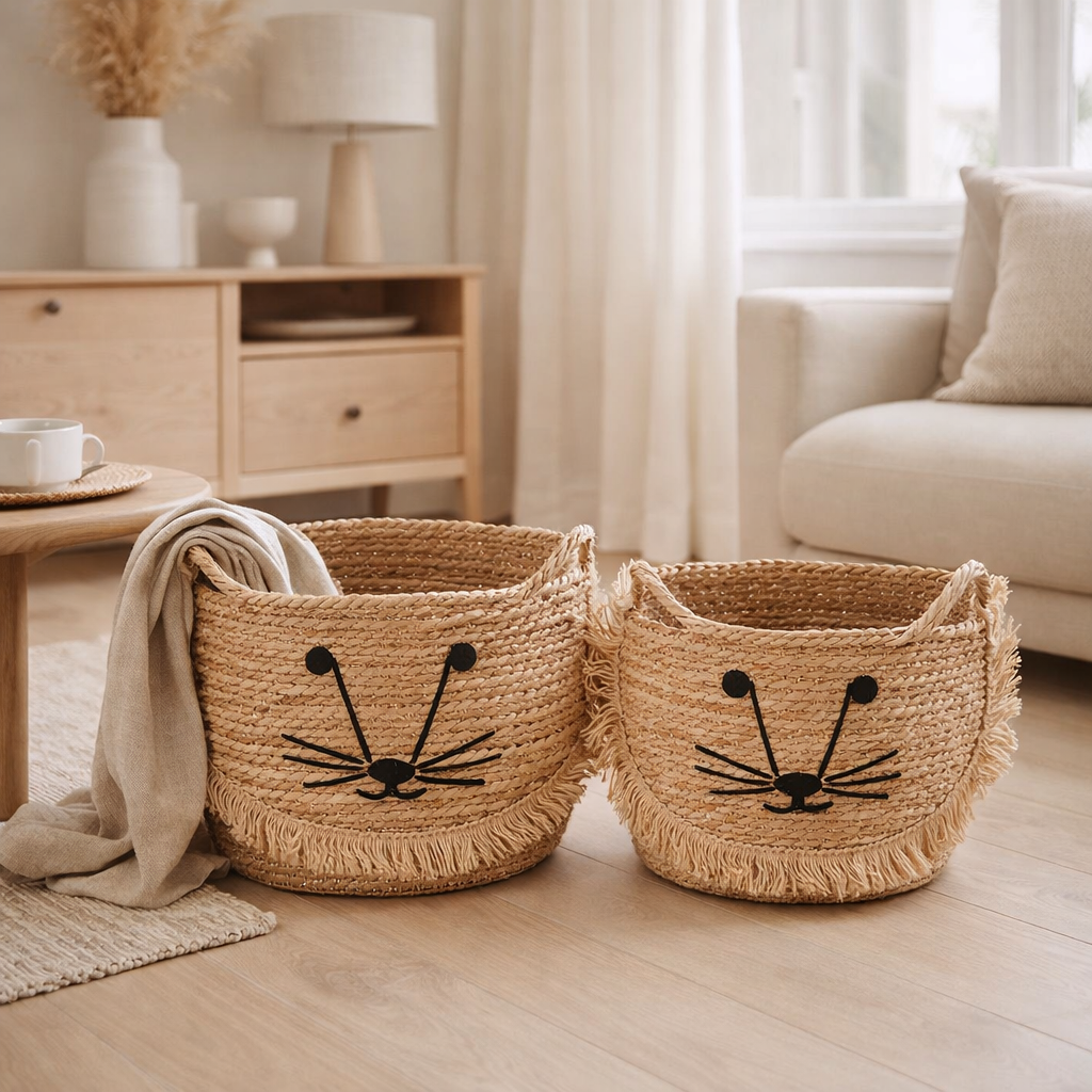 Ensemble J-Line de 2 paniers Kitty Riet Naturel / Black en situation