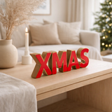 J-Line décoration Xmas Shiny - bois - rouge/naturel en situation