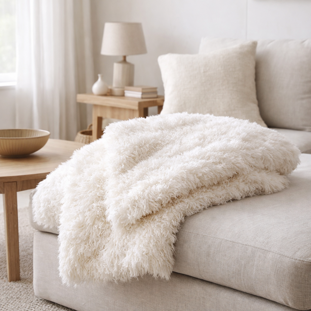 Couverture J-Line Moutie - polyester - blanc en situation