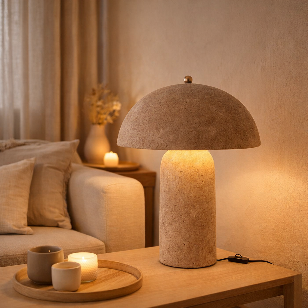 Lampe de table J-Line Mushroom - papier mâché - beige en situation