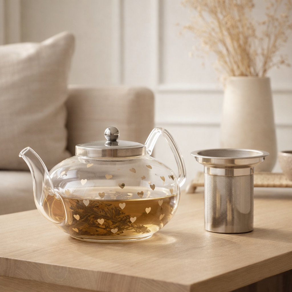 Verre de coeur J-Line Teapot Transparent / or en situation