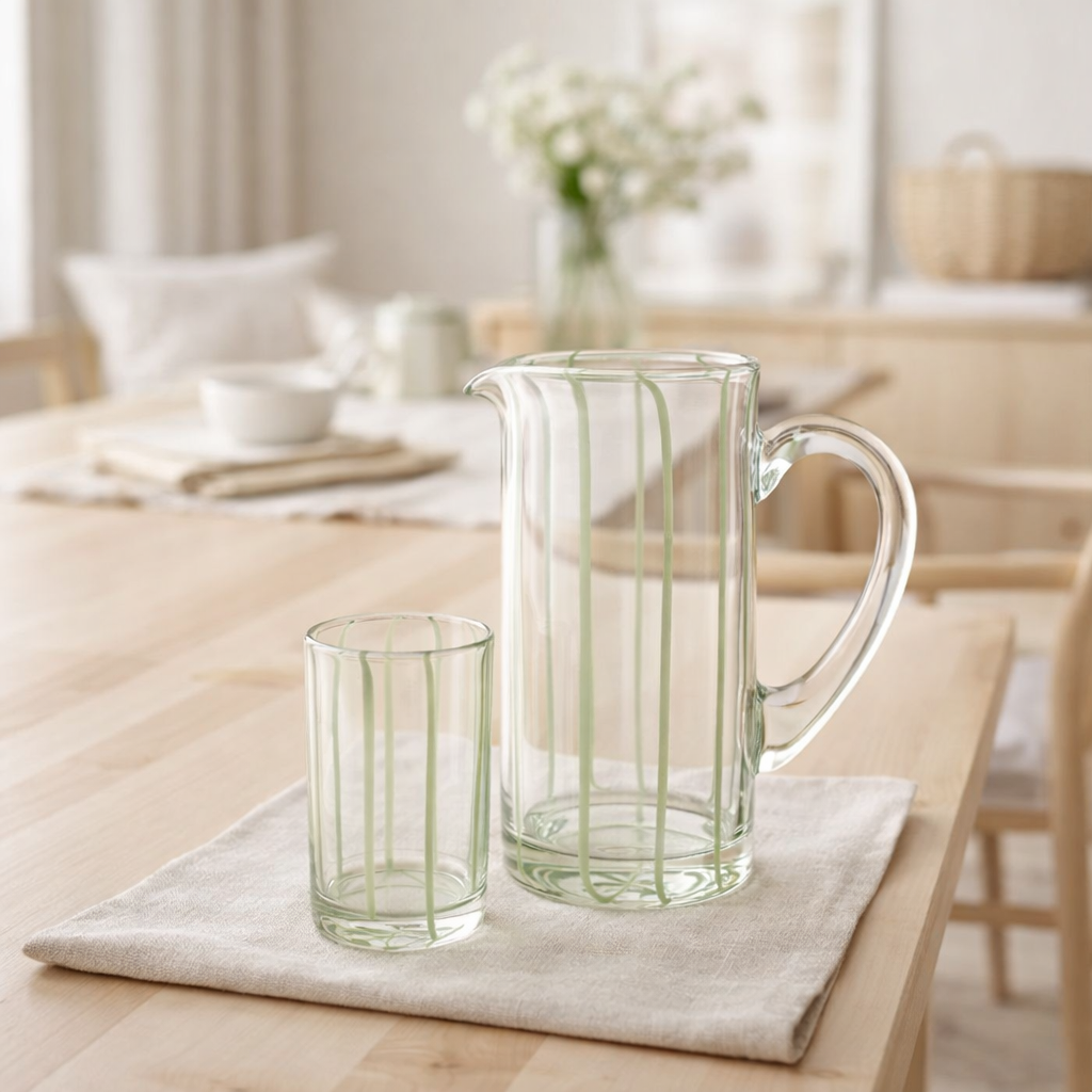 J-line carafe rayures verre transparent / vert en situation