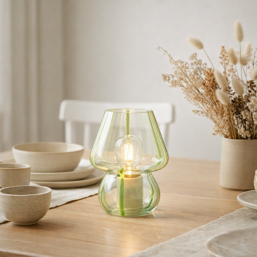 Ligne de table j-line rayures en verre transparent / vert petit en situation