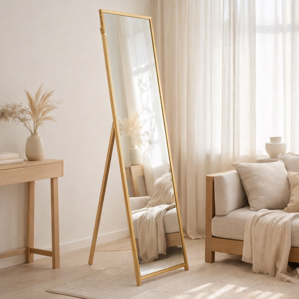 Miroir J-Line Emi - bois - or en situation