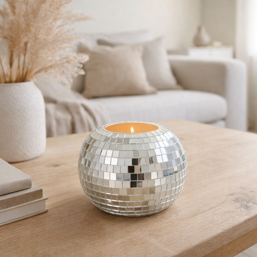 Bougeoir J-Line Mosaic - verre - argent en situation