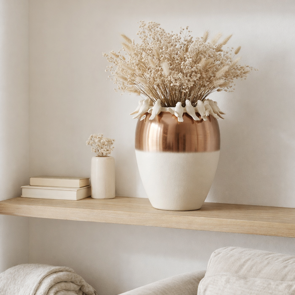 Vase J-Line Budgie - cuivre - blanc - L en situation