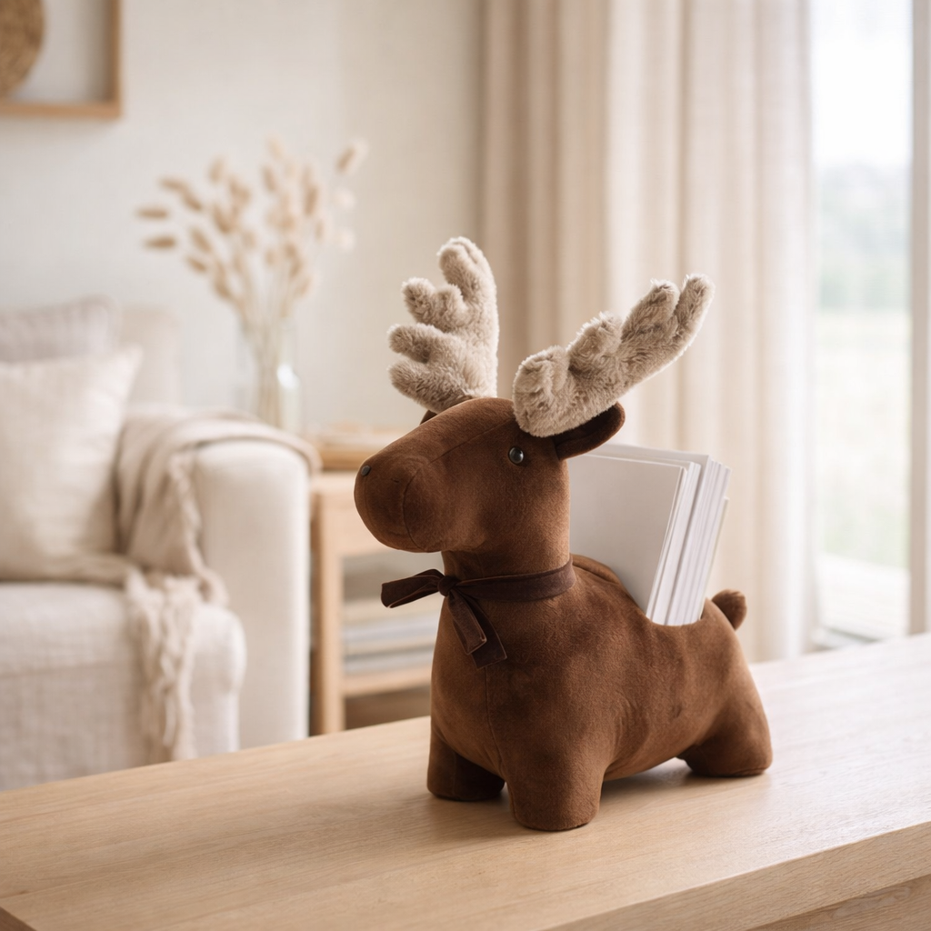 J-line Door Stop Rendeer Polyester Brown Small en situation