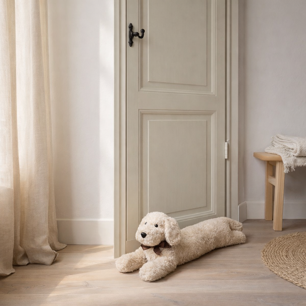 Butée de porte J-Line Chien - polyrésine - beige en situation