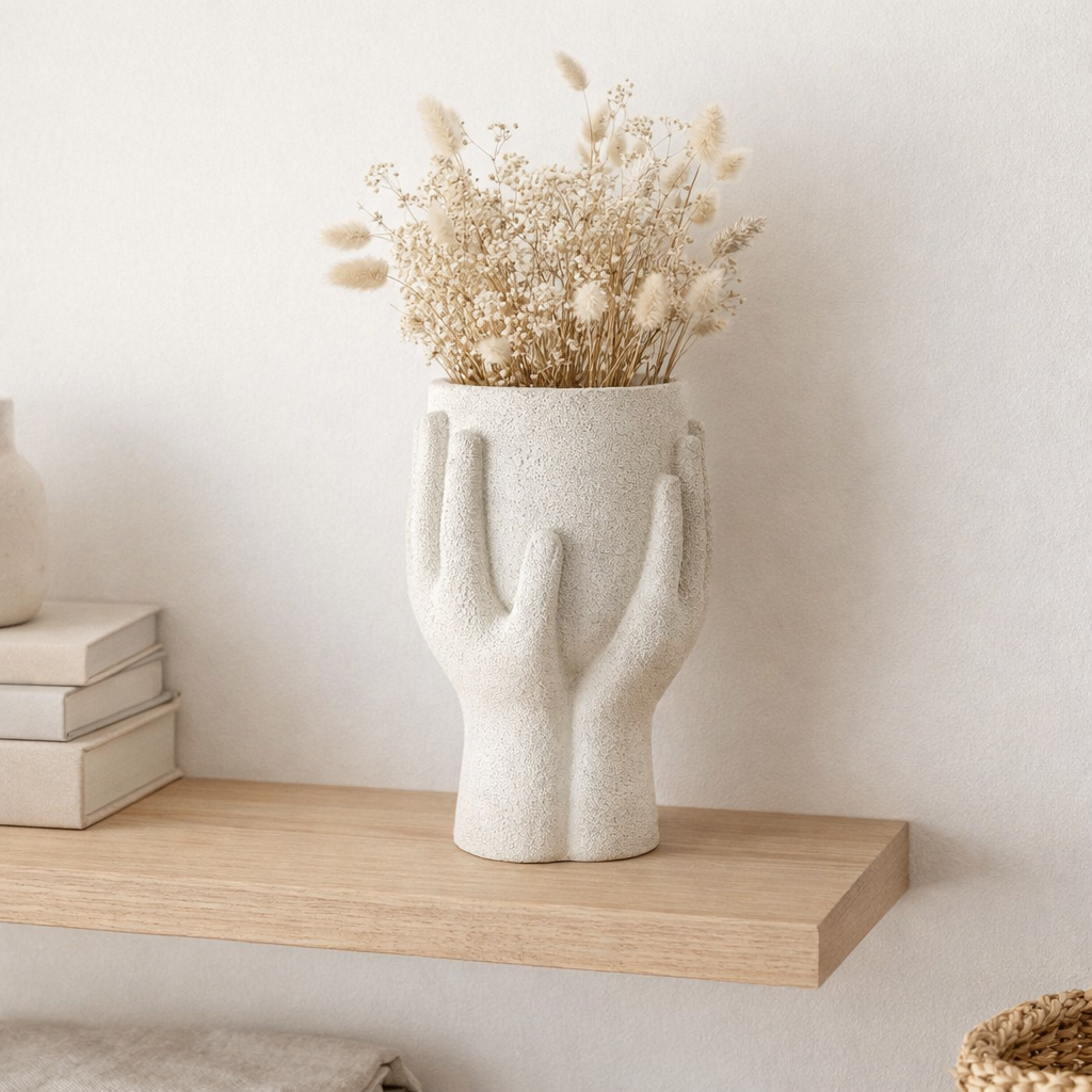 J -line Flowerpot Hands - Ciment - White - Grand - Ø 14 cm en situation