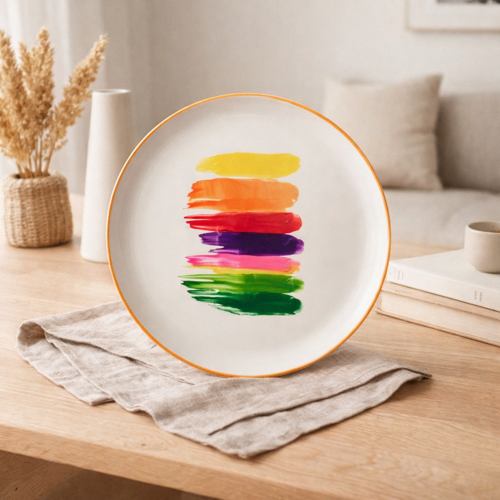 Assiette J-Line Stripe - porcelaine - mélange en situation