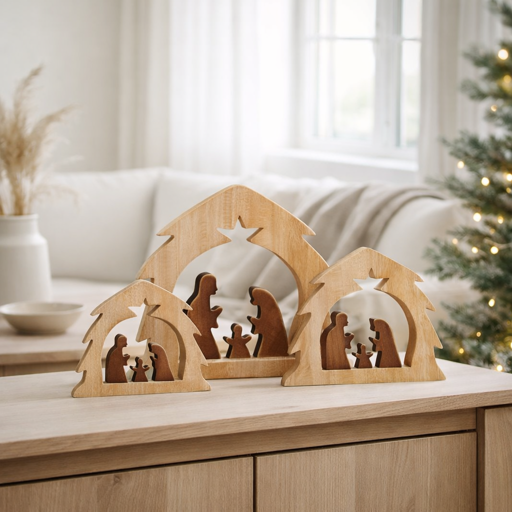 J-Line décoration Crèche dans la maison - bois - naturel/marron - L en situation